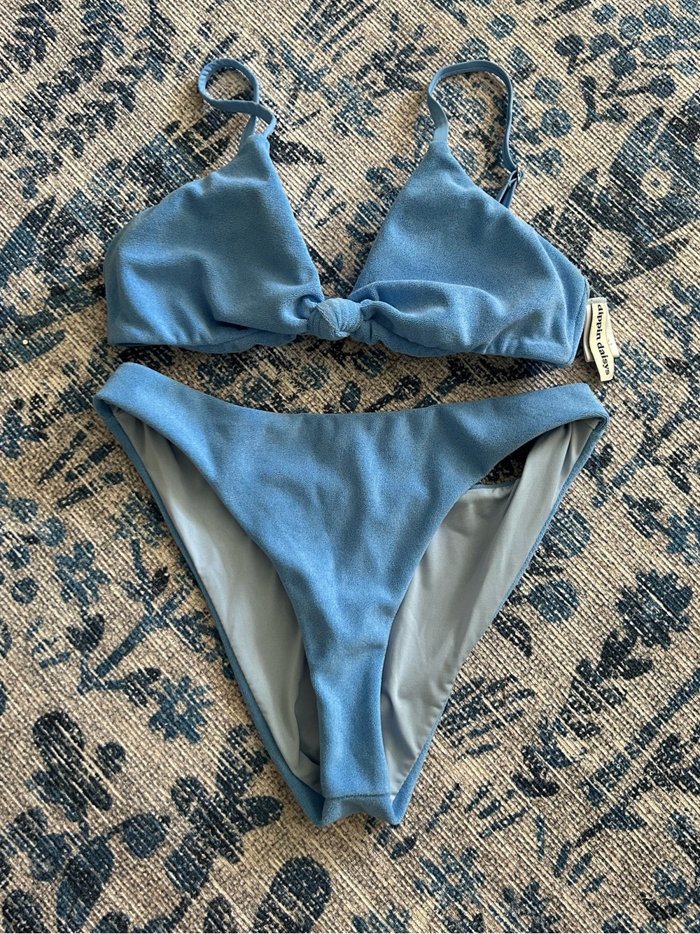 Dippin’ Daisy Terry Bikini Set Textured Swimwear Women’s Small S Blue Knot
